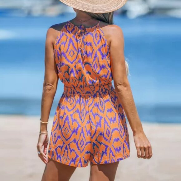 Cupshe Orange Abstract High Neck Sleeveless Romper Size L | NWT - Picture 2 of 4